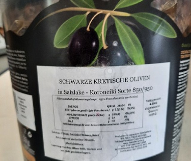 Schwarze kretische Oliven in Salzlake 4,5kg